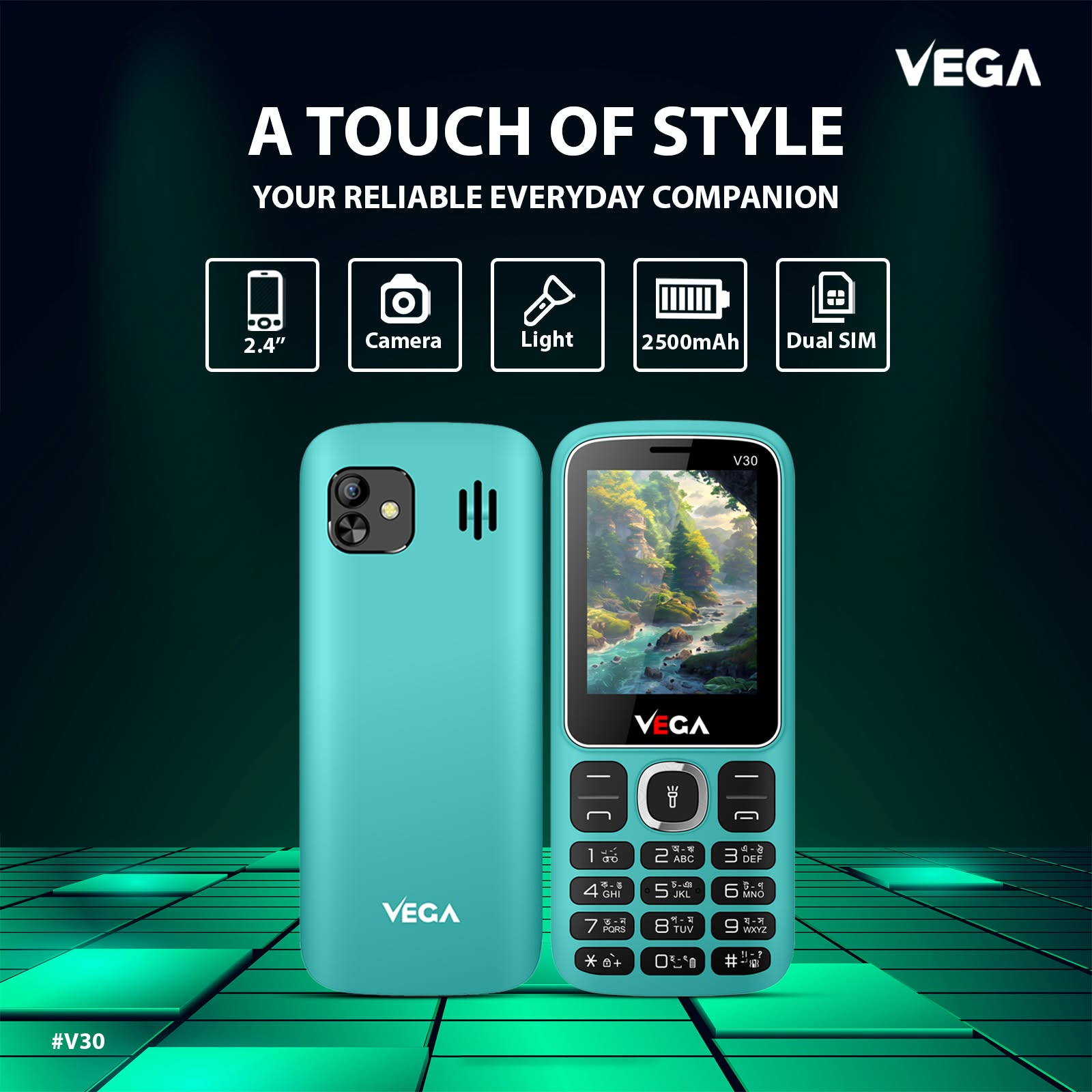 Vega V30 Feature Button Mobile Phone 2500MAH Battery Strong Network Stylish Update Model